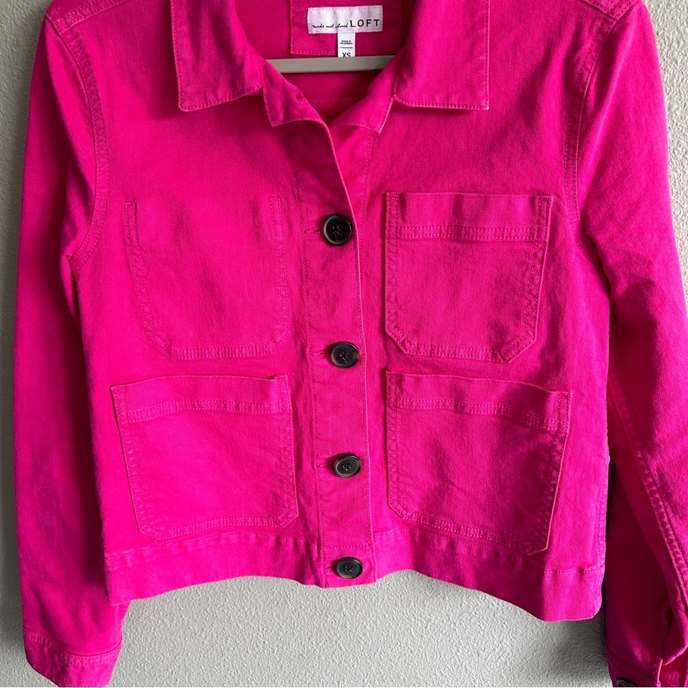 Loft Bright Pink Denim Jacket XS - Picture 2 of 11